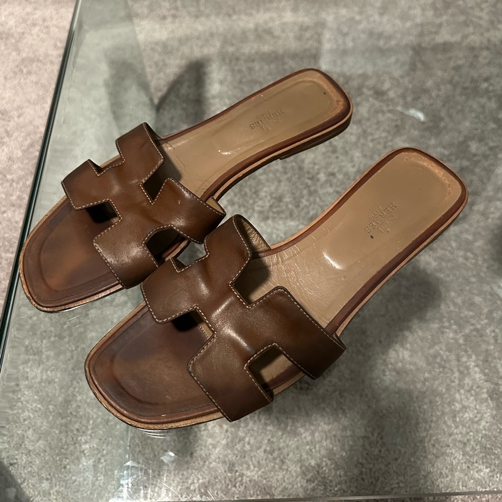 Hermes Oran slippers brown